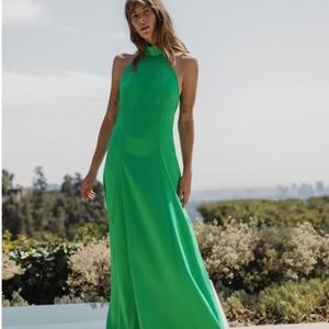 NWT ZARA LONG SATIN EFFECT DRESS APPLE GREEN
